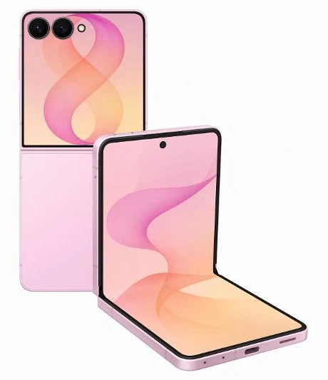 Galaxy Z Flip8 in pink, closed and half open